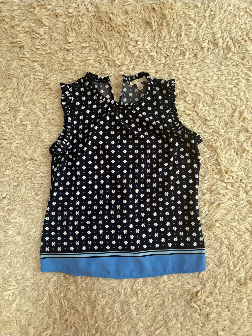 1901 Navy Floral Sleeveless Top with Blue Hem size M